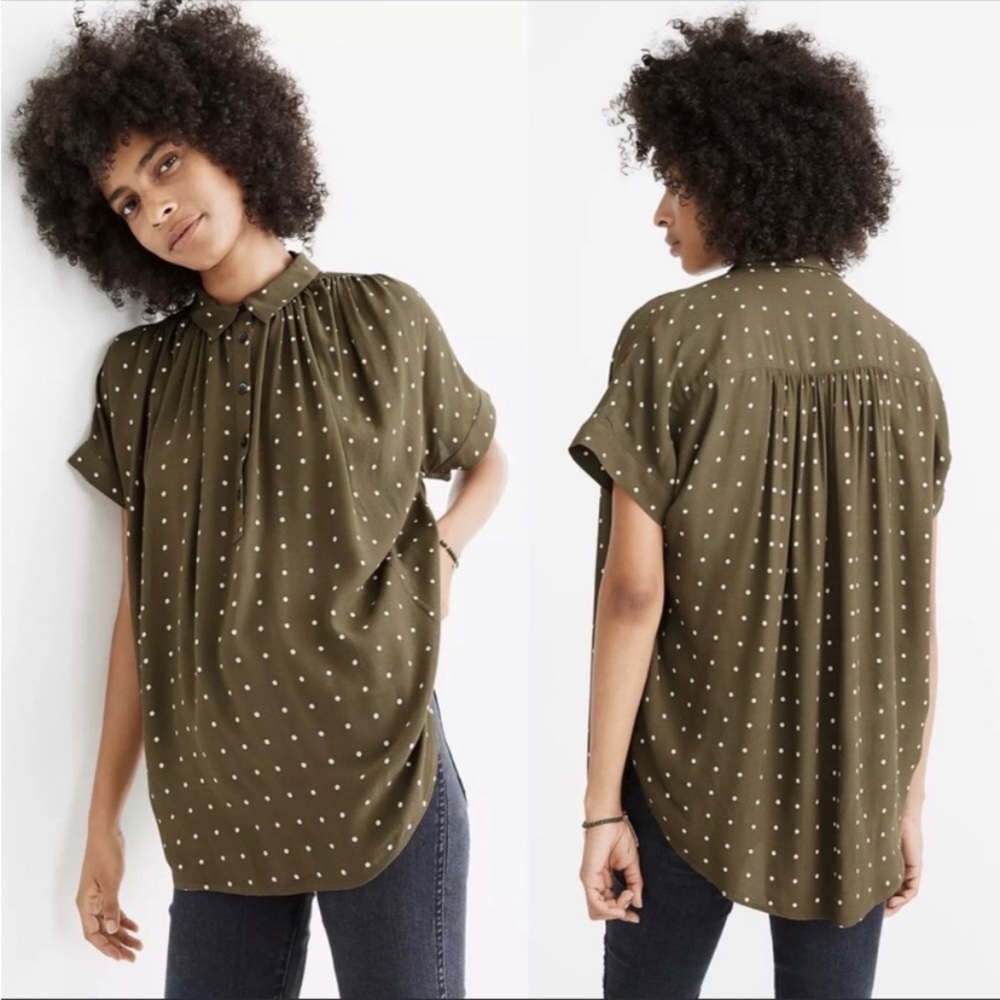 Madewell polka dot half button up shirt